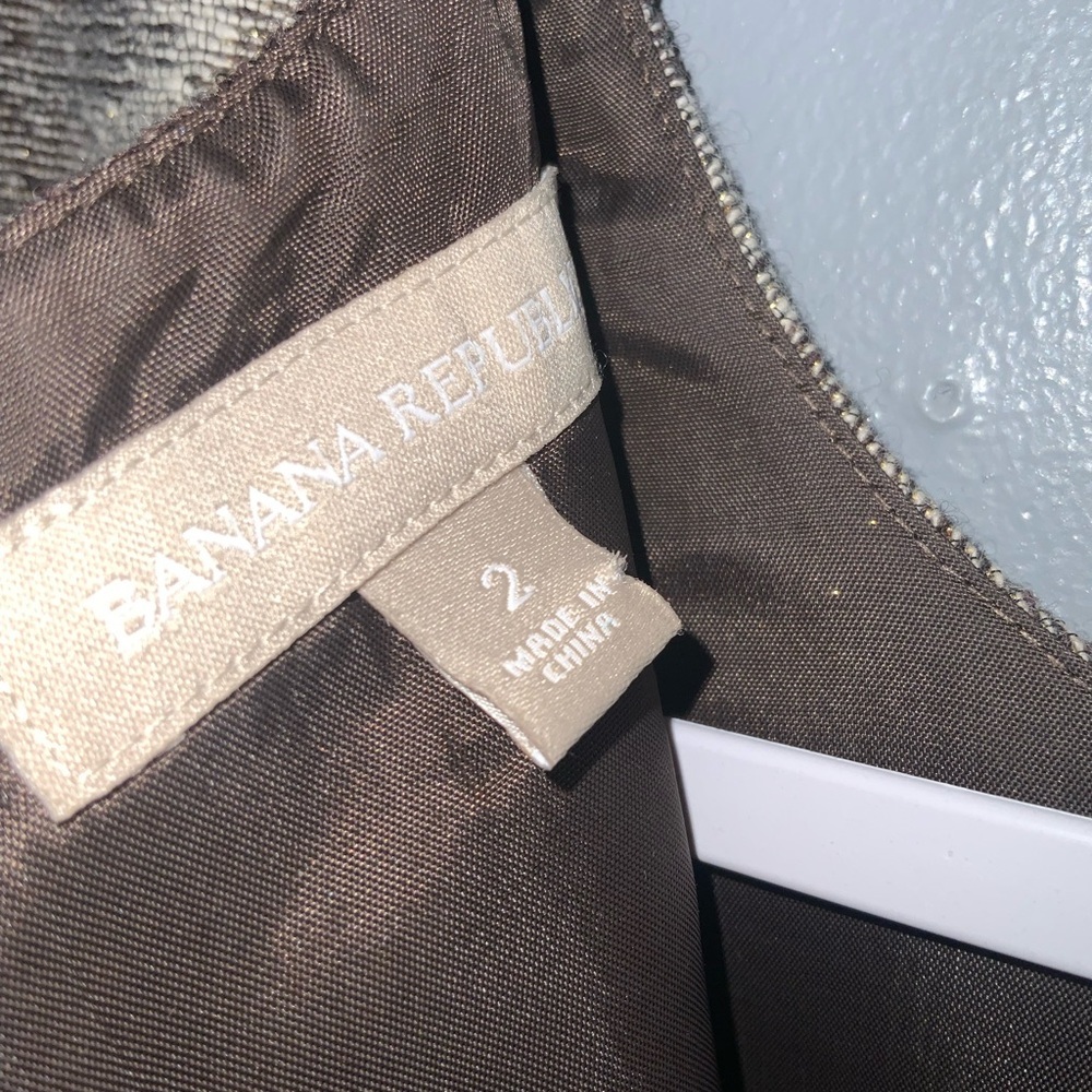 Banana Republic Brown Tan Wool Blend Metallic Sleeveless Sheath Career Dress 2 - Picture 13 of 13